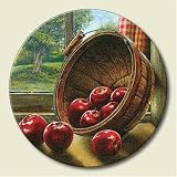 Lazy Susan ~ Apple Basket by Window ~ decorative tempered glass ~ 16 inch diameter ~ code 678