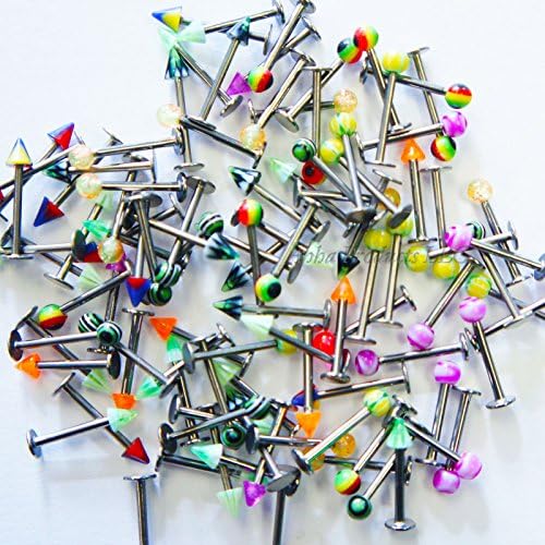 100 Lot Stainless Body Piercing 16G Labret Lip Bar Spike monroe Stud Jewelry mix