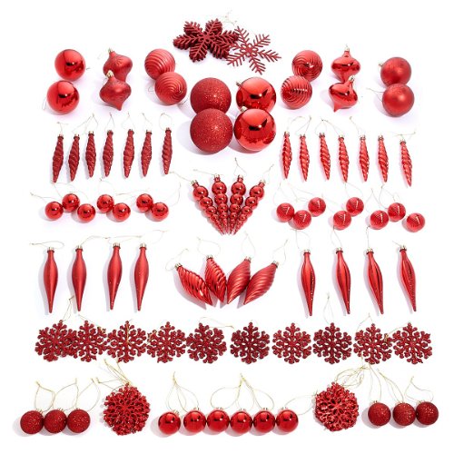 Winter Lane 101PC Assorted Decorative Christmas Shatter-Resistant Ornament Set (Red) Winter Lane 101PC Assorted Decorative Christmas Shatter-Resistant Ornament Set (Red)