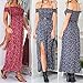Women Summer Boho Off The Shoulder Long Maxi Casual Floral Dresses Slit Split