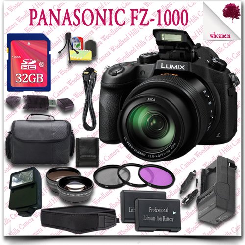 Panasonic Lumix DMC-FZ1000 Digital Camera + 32GB SDHC Class 10 Card + SLR Gadget Bag + Wide Angle Lens / Telephoto Lens + 3pc Filter Kit + External Slave Flash + Neoprene Neck Strap + HDMI Cable 19pc Panasonic Saver Bundle