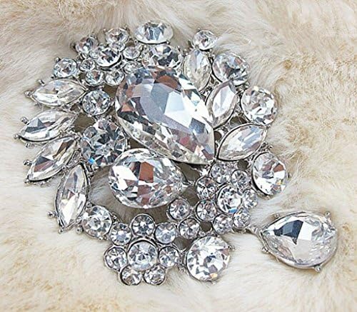 Teardrop Rhinestone 3" Brooch Pin Corsage Scarf Dress Decor Wedding Gift Pendant