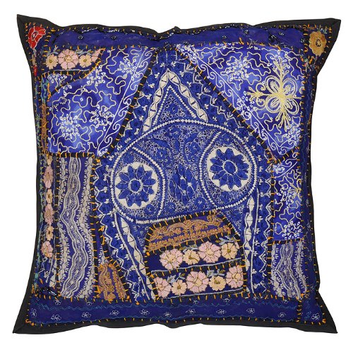 Imagen 2 de Cubierta hecha a mano Cojín de algodón bordado conjunto con el trabajo Patch Tamaño 16 x 16 pulgadas Juego de 2 piezas