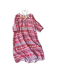 A-line General Print Round Neck Shift Cotton/Linen Short Sleeves Vintage Midi Dress 