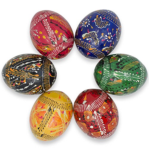 6 Hand Painted Wooden Ukrainian Easter Eggs