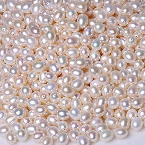 10 Pairs Half Drilled White Freshwater Pearl Beads, Rice Shape, High Luster, Great for DIY Stud earrings, Drop / Dangle earrings (6-6.5mm)