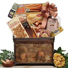Housewarming Keepsake Wood Magazine Rack Gift Basket From Entrees to Excellence