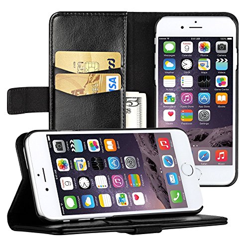 EasyAcc® iPhone 6 Leather Wallet Case 4.7 Black Pouch Holster Flip Folio Case with Kickstand Card Holder Hard Case Stand Cover for iPhone 6 4.7 - Black