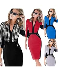 V-neck Knee Length Cotton/Polyester/Spandex Colorblocking 3/4 Sleeves Sheath Party Dress/Tunic 