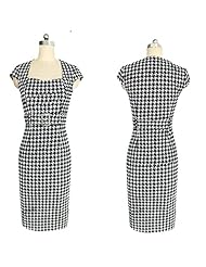 Polyester/Spandex Plaid Print Knee Length Short Peplum Party Dress 