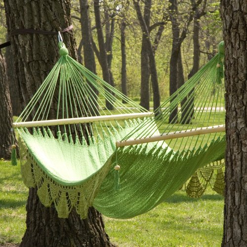 Large Grand Caribbean Nicaraguan Hammock with Spreader Bar and Fringe Color - Natural