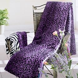 Blancho Bedding - [Leopard Purple] Micro Mink Fur Throw Blanket w/ 14.5 OZ filling (50 by 70 inches)