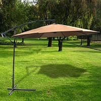 Deluxe Natural 10' Offset Patio Umbrella Off Set Outdoor Market Umbrella by Sky Enterprise USA