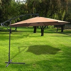Deluxe Natural 10' Offset Patio Umbrella Off Set Outdoor Market Umbrella