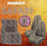 9pc Safari Tan Cheetah Print Car Floor Mats, High Back Seat Covers, Steering Wheel Cover & Shoulder Pad Set
