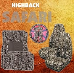 - 	 9pc Safari Tan Cheetah Print Car Floor Mats, High Back Seat Covers, Steering Wheel Cover & Shoulder Pad Set