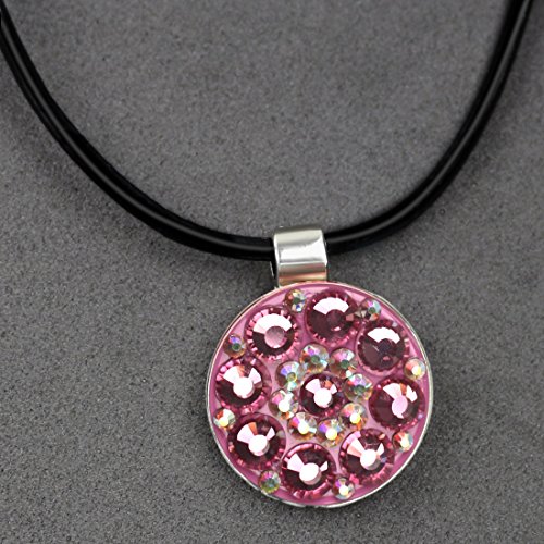 Beautiful Crystal Golf Ball Marker with Magnetic Leather Necklace (Pink)