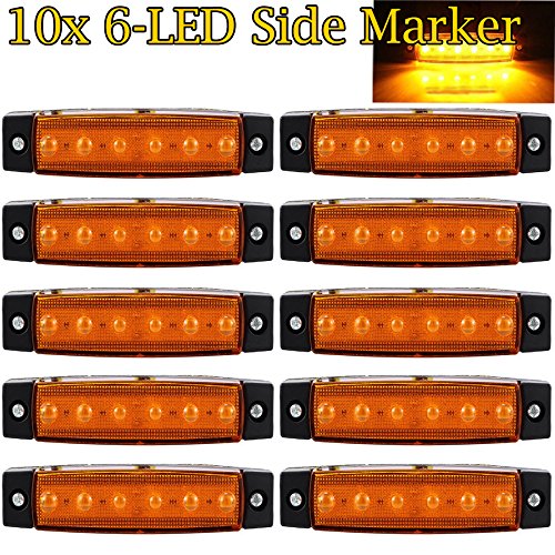 10X 12V 6 LED Truck Bus Boat Trailer Side Marker Indicators Light Lamp Amber