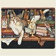 Literary Library Cats Small Tempered Glass Cutting Board 8" by10"