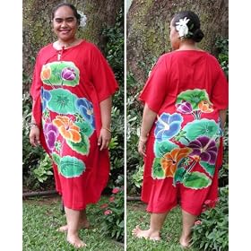 Caftan - Batik Full Size Individually Hand Painted Hawaiian Aloha Floral Caftan/Kaftan Swimsuit Cover-Up in XL & 2X Only