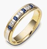 18 Karat Two-Tone Gold Designer Diamond & Sapphire Band Ring