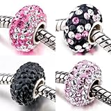 Pugster 4 Pc 925 Sterling Silver Crystal Beads Charms Set Fits Pandora Charm Bracelet