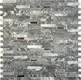 Interlocking Polished Stainless Steel and Grey Stone Tiles Random Bricks Grey Metal and Stone Matte Metal and Stone Tile - 14247