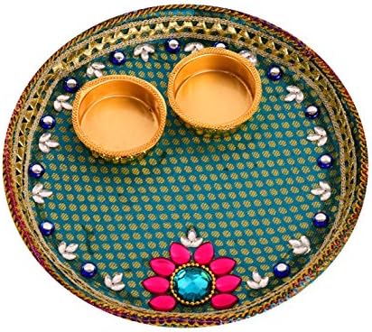 Daily Essentials Vintage Pooja Thali Model No. DE-Pooja Thali 0001 Multi Colour 7.5 inch