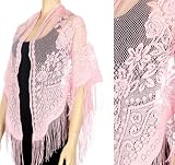 Lace and Fishnet Lightweight Triangle Fringe Shawl / Scarf / Wrap- (Choose from 3 Colors )