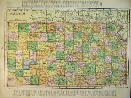 1901 MAP KANSAS MISSOURI UNITED STATES AMERICA