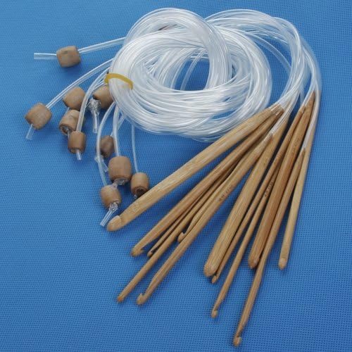 12 Sizes Afghan Tunisian Carbonized Bamboo Crochet Hooks 3.0-10.0mm--With Adjoined Plastic Cable for Maximum Project Flexibility