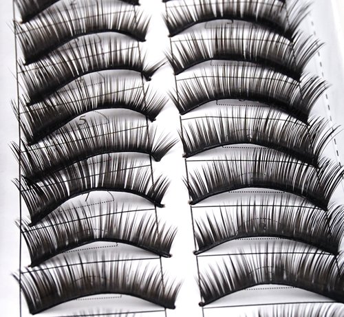 Caltrad 10 Pair Black False Eyelash Eye lashes Thick & Flexible