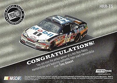 AUTOGRAPHED Tony Stewart 2013 Press Pass Total Memorabilia HOT ROD RELICS (Triple Relic) Race-Used Tire & Sheetmetal Gold Insert Signed Collectible NASCAR Trading Card with COA (#39 of only 50 produced!)
