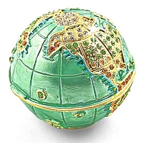  Objet DArt Release #68 Mother Earth inch World Globe Go Green Handmade Jeweled Metal & Enamel Trinket Box