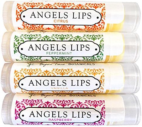 4-Pack Angels Lips USDA Certified Organic Lip Balm - All-Natural Flavors: Raspberry, Vanilla, Peppermint, and Citrus