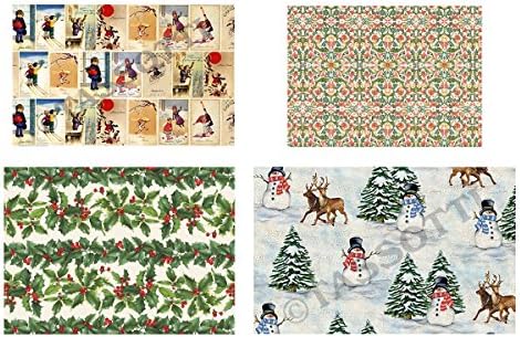 Vintage Look Christmas Gift Wrap Set Wrapping Paper - 4 Styles