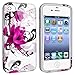 Insten TPU Rubber Skin Case Compatible with Apple iPhone 4/4S - Retail Packaging - White/Purple Flower