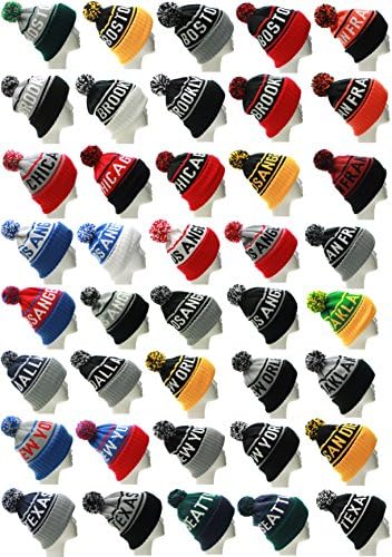 Absolute Clothing USA Champion Sports City Cuff Cable Knit Pom Pom Beanie Hat Cap