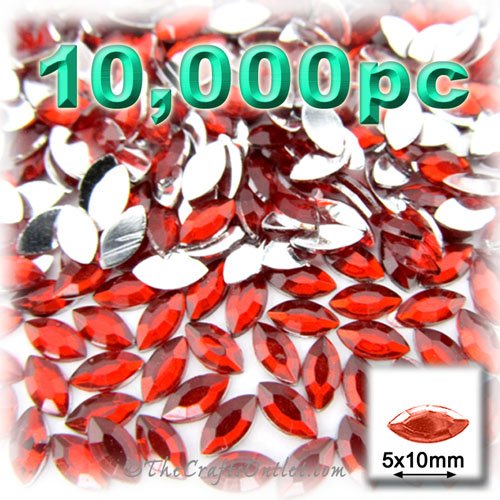 10,000pc Rhinestones Eye Shaped (Navette) 5x10mm flatback Ruby Red RED