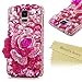 S5 Case-Mavis's Diary 3D Handmade Pink Crystal Rose Rhinestone Diamond Design Hard Cover Case with Soft Clean Cloth (Samsung Galaxy S5 I9600)