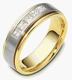 14 Karat Yellow Gold & Titanium 7mm Princess Cut Diamond Wedding Band