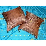 2 Rust Floral Silk Sari Toss Cushion Pillow Covers 16 by Mogul Interior