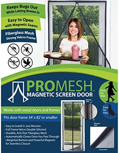 New Best ProMesh Fiberglass Magnetic Screen Door, Most Durable Mesh, Keep Bugs Out, Full Frame Velcro, Fit Door Frame Up to 34"x82", Seamless Instant Closure, Pet Friendly, Stain Resistant