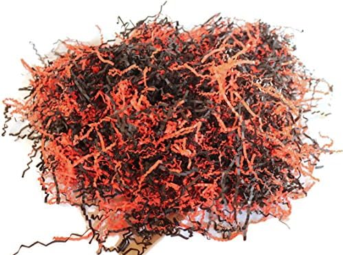 Recycled Basket or Present Stuffing Mix Custom Color Mix Crinkle Paper - 4 oz (Halloween Haunt featuring Ogre Orange and Blistering Black)