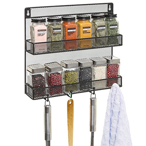 Wall Spice Racks Mounted Black Wire Mesh Metal 2 Shelf Multipurpose