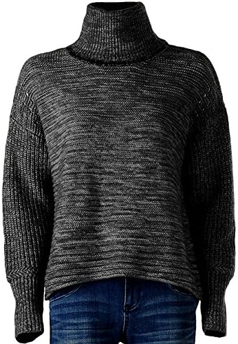 Simply Vera Vera Wang Textured Lurex Turtleneck Sweater, Ladies', Pure Night Black & Gray (LARGE)
