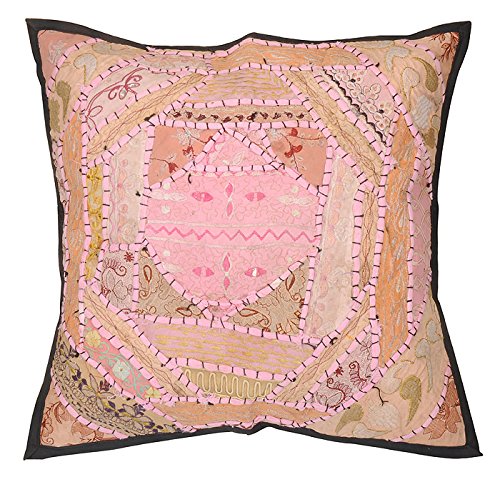 Imagen 2 de Indian Home Decor Algodón Cojín Set adornado con bordado de Trabajo Patch Tamaño 16 x 16 pulgadas Juego de 2 piezas