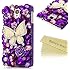 Mavis's Diary 3D Handmade Violet Crystal Flower Pearl White Butterfly Rhinestone Heart Diamond Design Hard Cover Case with Soft Clean Cloth (Samsung Galaxy Note 3 SM-N9000)