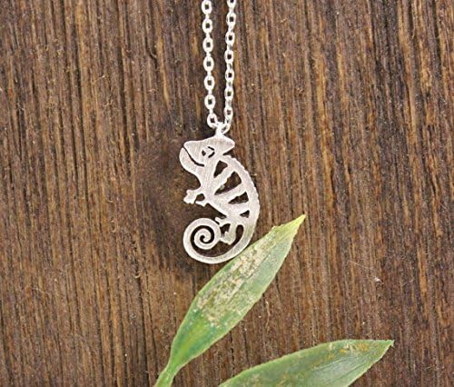 Chameleon Iguana Shaped Animal Charm Necklace in Silver & Gold (gold-plated-base)