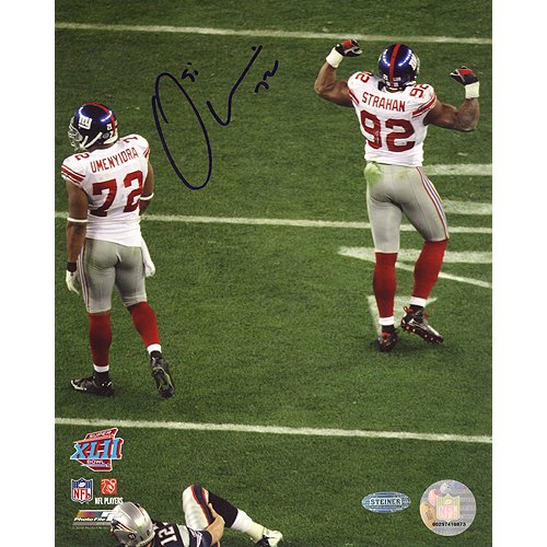 Steiner Sports NFL New York Giants Osi Umenyiora and Michael Strahan Walking Away from Brady Single Signed Vertical 16x20 Photograph